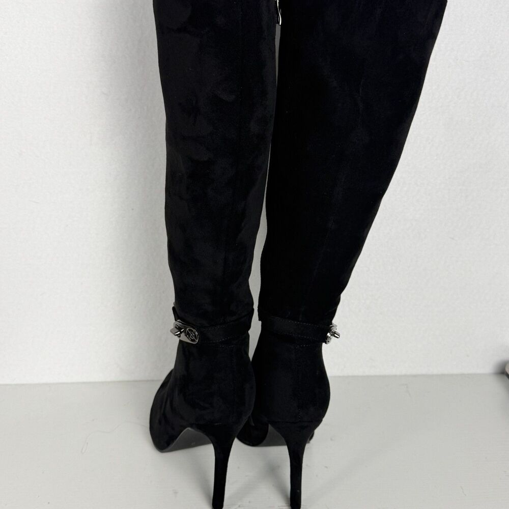 Women’s Size 8 Black Knee High Stiletto Boots Pointed Toe Buckle Y2K Sexy - Picture 3 of 9